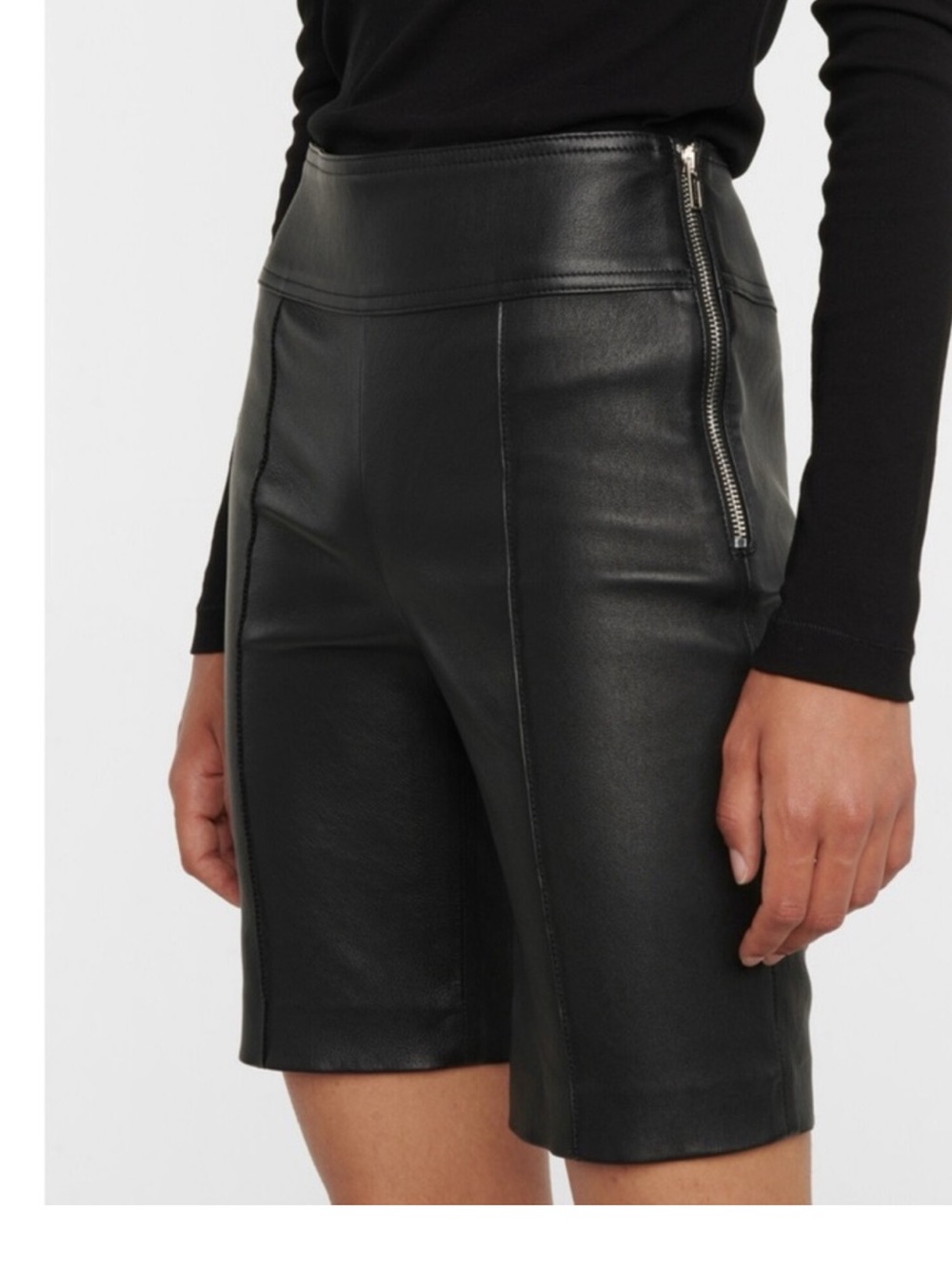 Helmut Lang Black Lambskin Leather longline Biker Shorts
